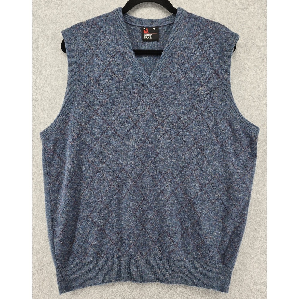 Vtg 80's Robert Bruce Sweater Vest Men's L‎ Blue Argyle Union Made USA Grandpa